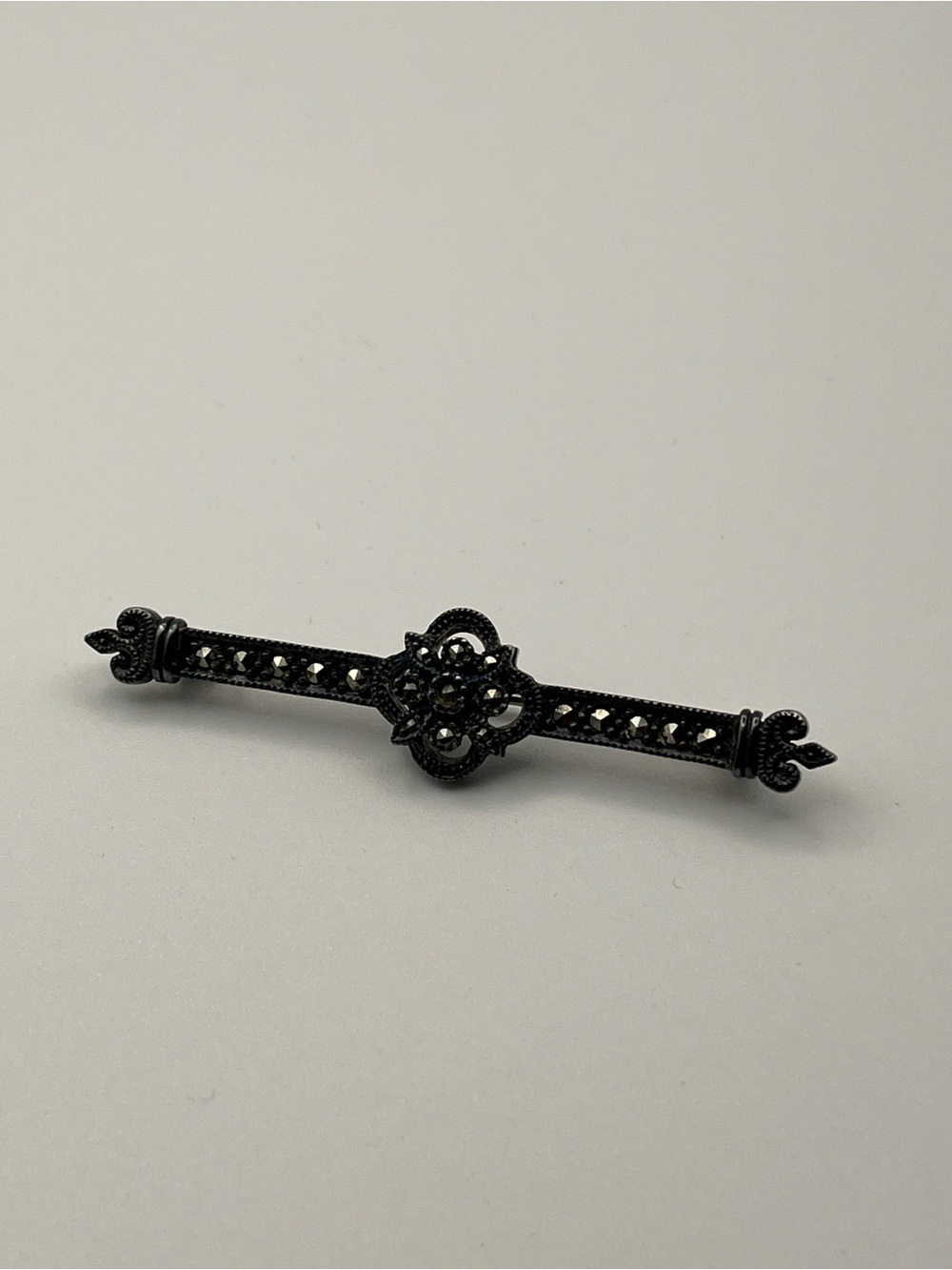 Judith Jack Vintage Stirling Silver Marcasite Floral Bar Brooch